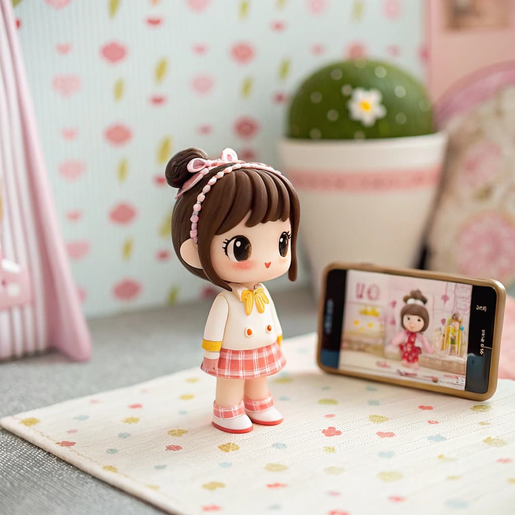 AI generated: Flat illustration, Cute girl, chinese idol, close up, 3D, Tiny cute, depth of field, Bokeh, Hyper de...