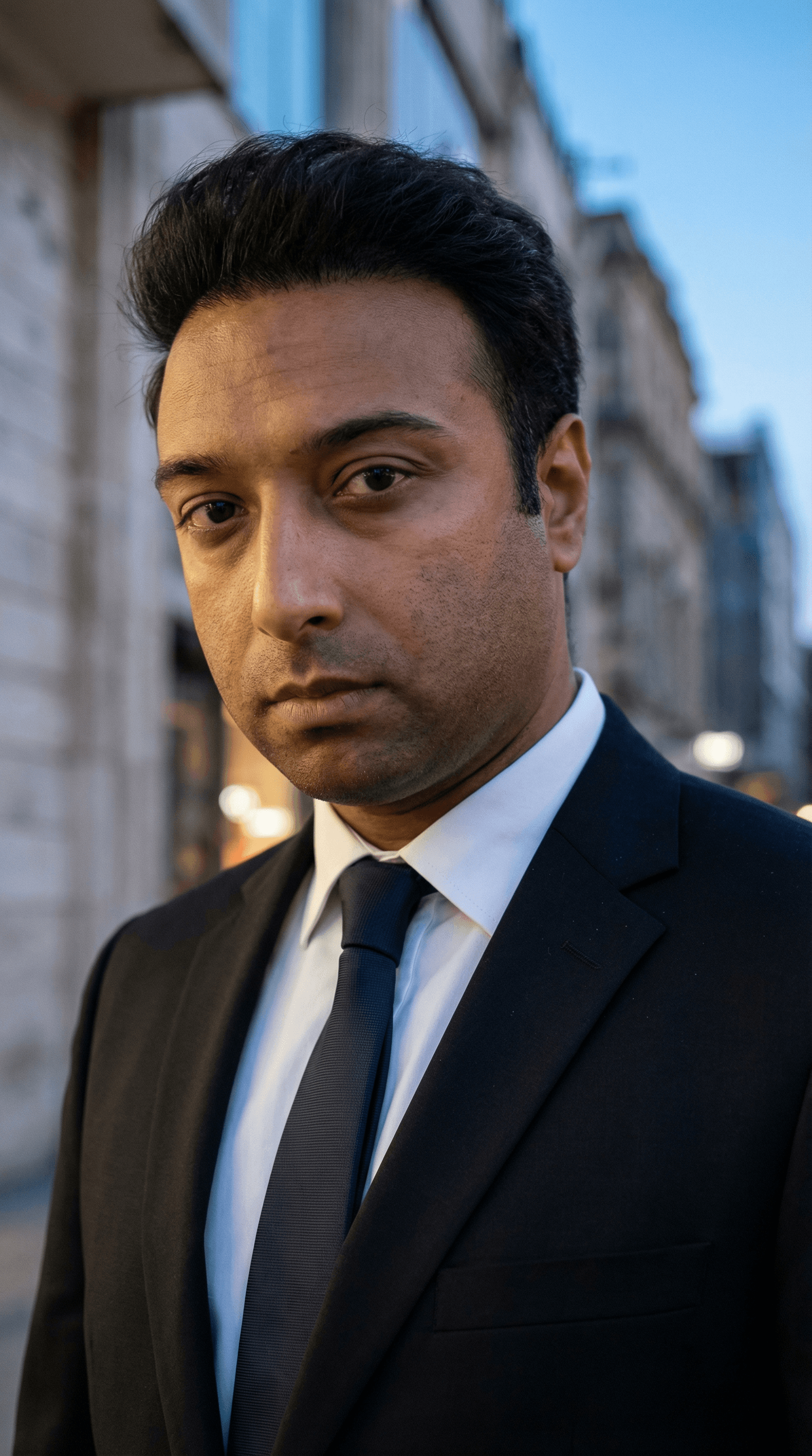 AI generated: fashion editorial photograph, man with a black luxury suit, shot on a Canon EOS 5D Mark IV --chaos 7...