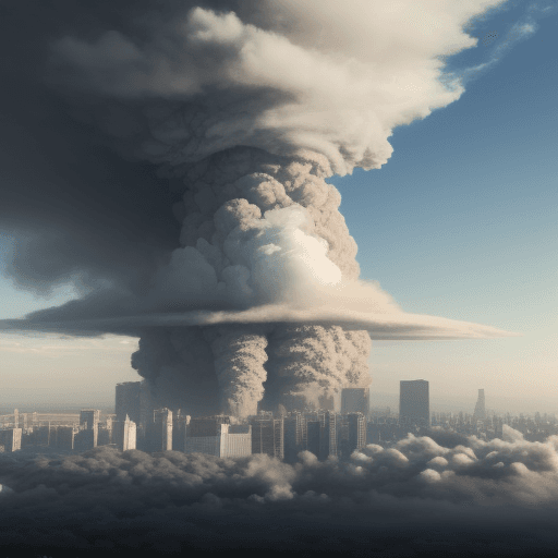 AI generated: huge dirt cloud engulfing a city