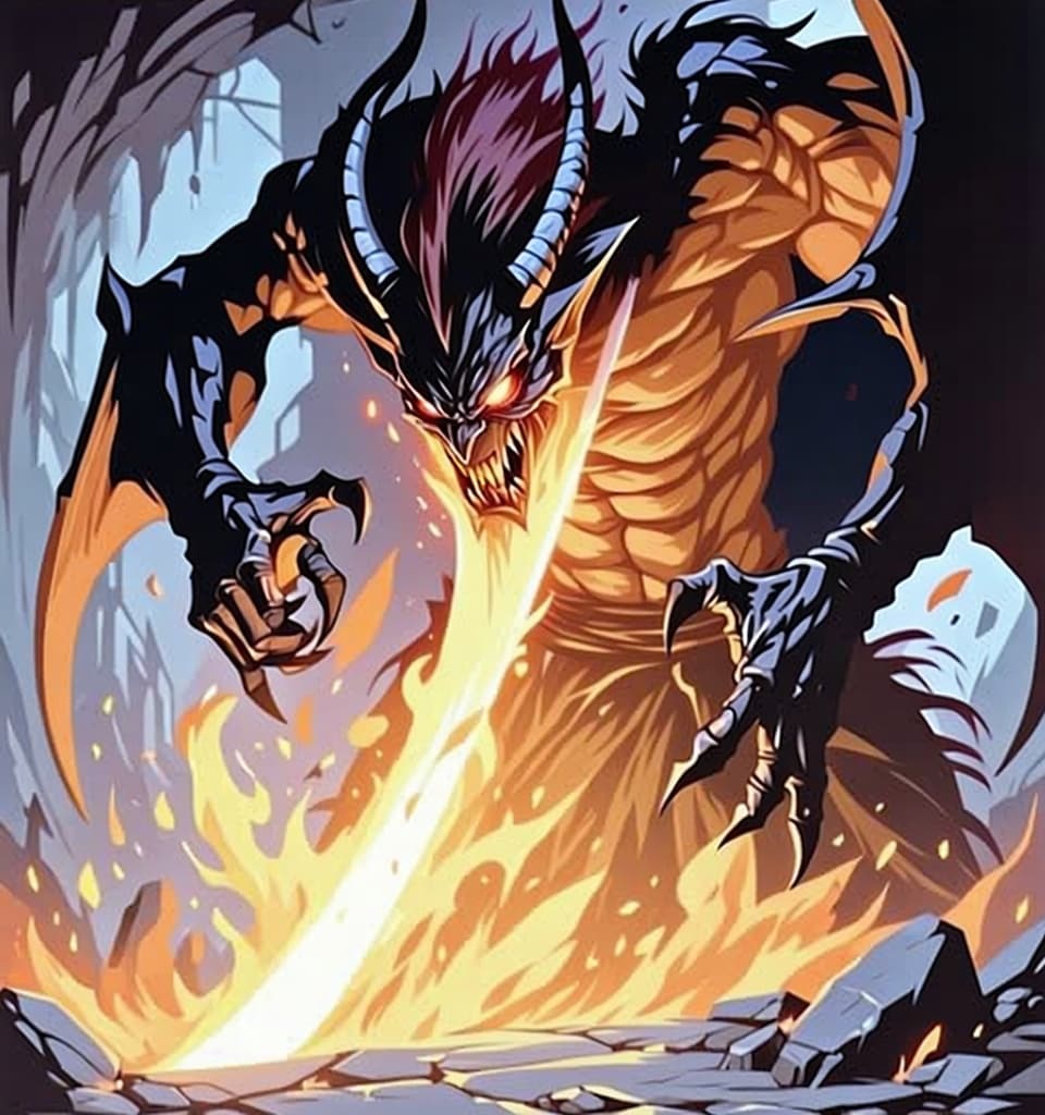 AI generated: erotic demon,very angry ,glowing eyes,with a sword,in hell,wings