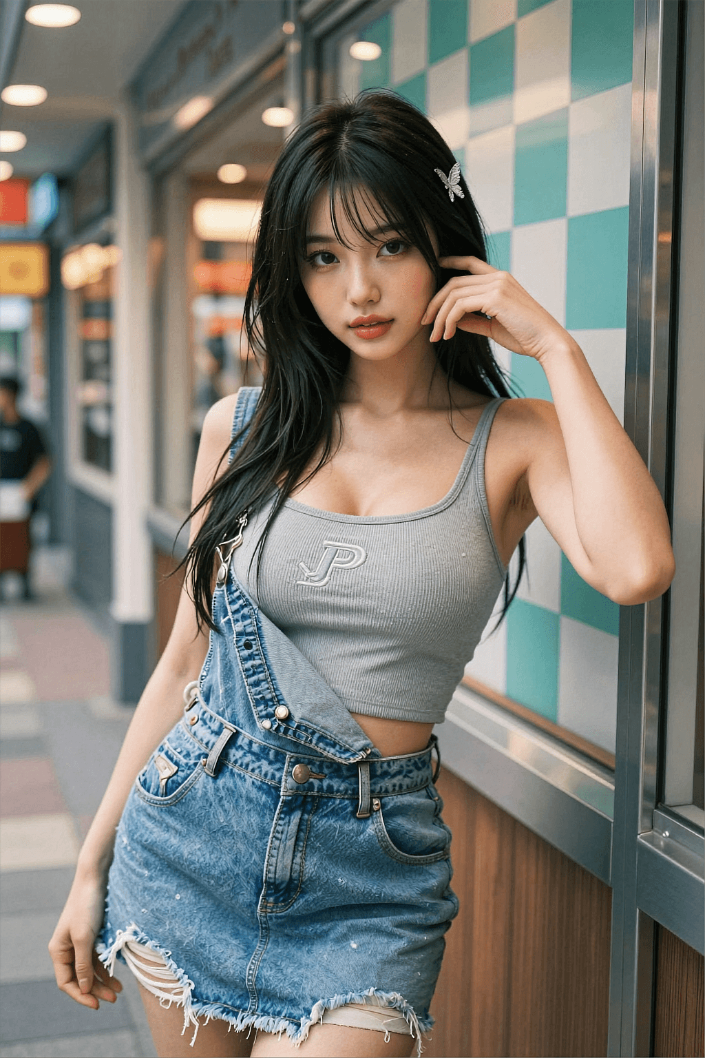AI generated: The image is a high-quality, photorealistic portrait of a stylish young Asian woman, showcasing a pl...