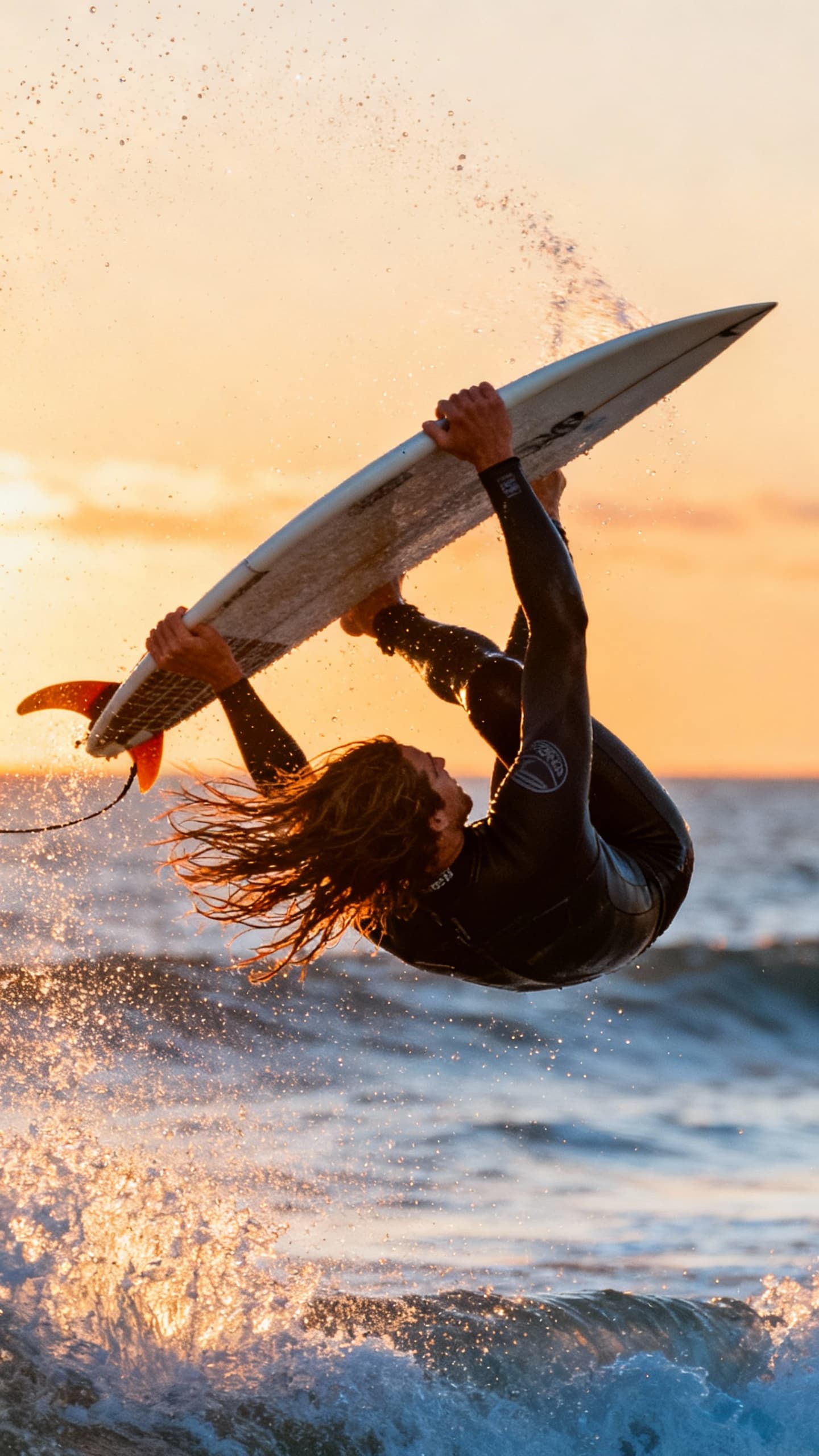 AI generated: a surfer doing a 360 air while grabbing the board