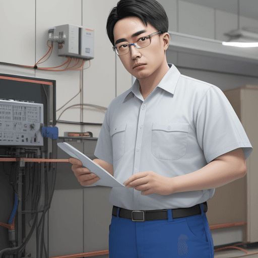 AI generated: Hyper realistic very professional looking Korean technician, he wears glasses and projects a lot of ...