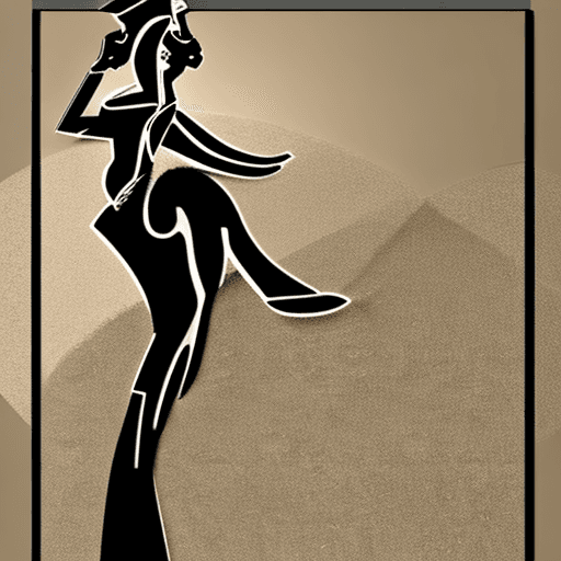 AI generated: A stylized silhouette of a flamenco woman wearing a flowing bata de cola dress, drawn with elegant a...