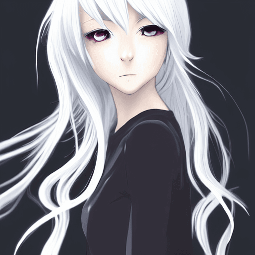 AI generated: White hair, silver eyes, Asian girl with wavy shoulder-length white curly hair, gorgeous appearance,...