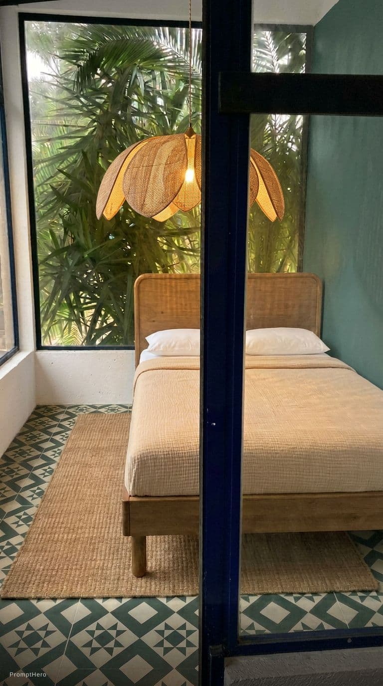 AI generated: Add this lamp hanging over the bed.