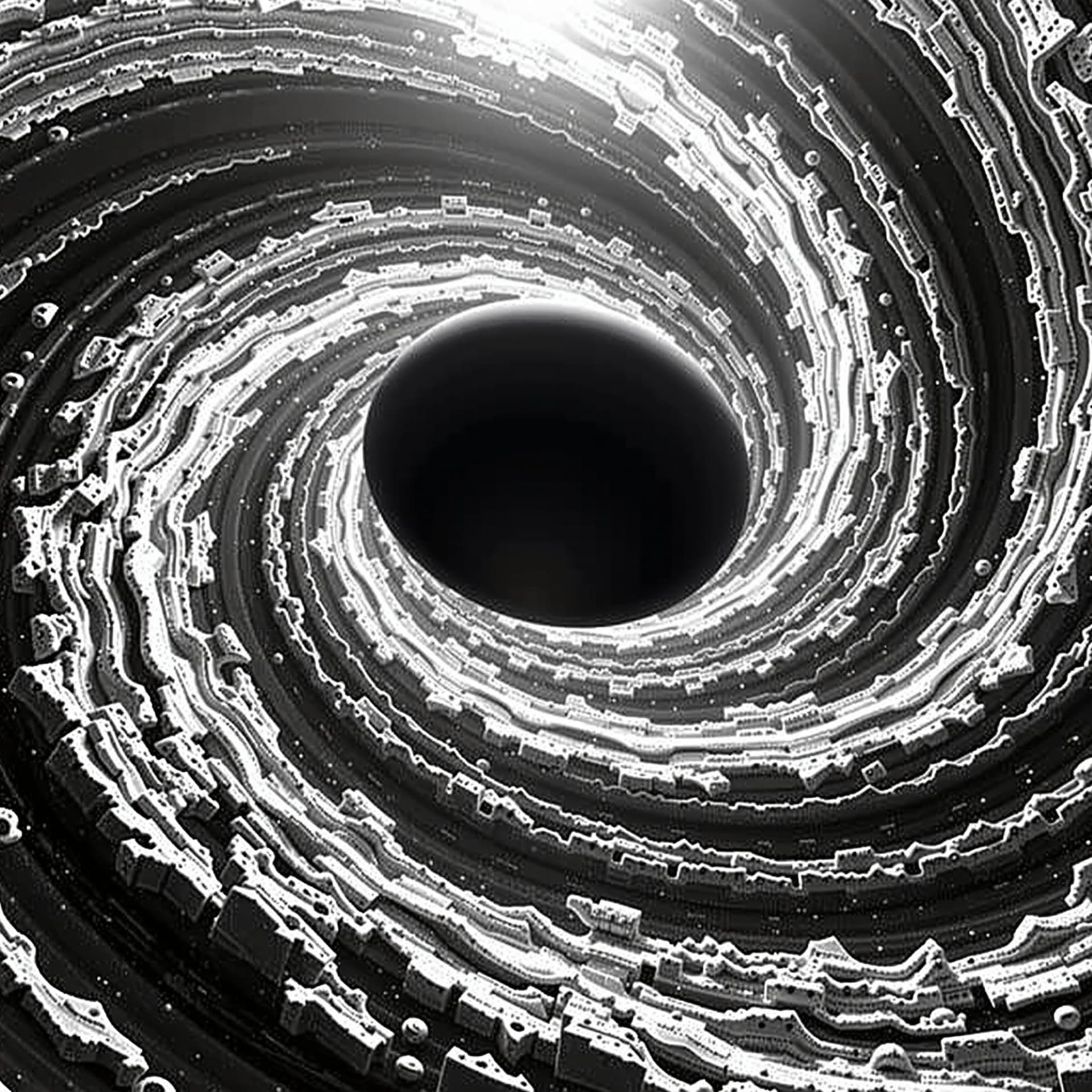 AI generated: "A black hole bending light around a shattered planet, hyperreal space art, high contrast"