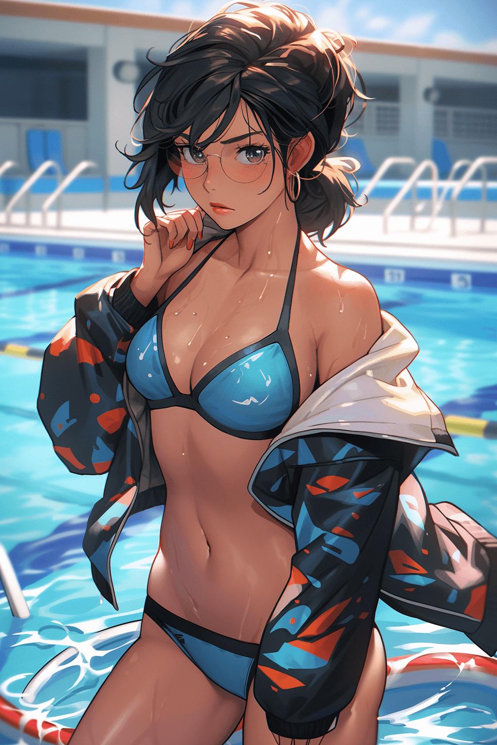 AI generated: an attractive teacher bombshell going to the pool by buriki