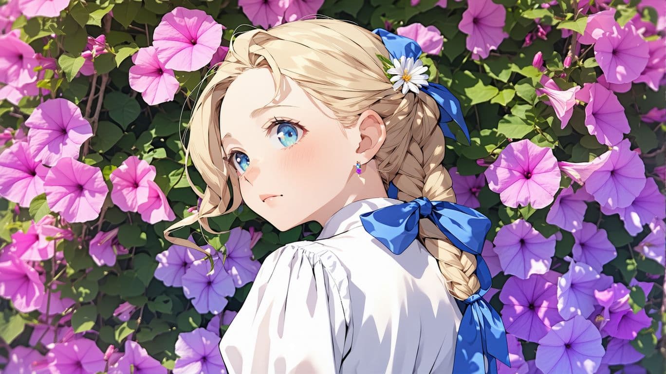 AI generated: The image is an illustration of a young ((back)) girl with blonde hair and blue eyes. She is wearing...