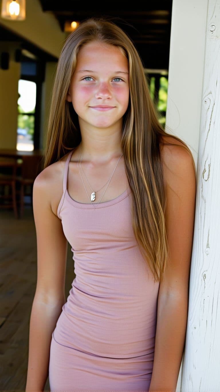AI generated: Tween Fitspiration-Modell), schlank, dünn, schlank, mager, slender, verführerisch, posiert für ein F...