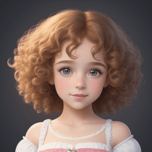 AI generated: A very cute girl, 9 years old, CURLY HAIR, Disney style, 8k, ultra detailed, background white