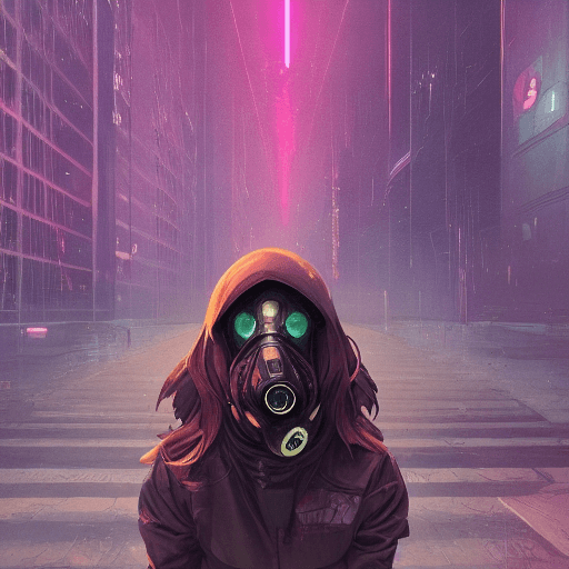 AI generated: girl wearing cyberpunk gas mask, Cyberpunk Colors, Cyberpunk Style, fantasy art by greg rutkowski, l...
