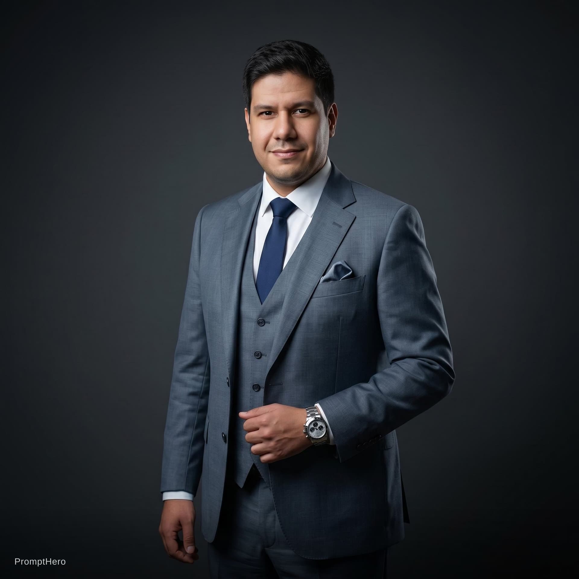 AI generated: Create an ultra-realistic, Mid-thigh-up, cinematic editorial portrait of a handsome, confident man, ...