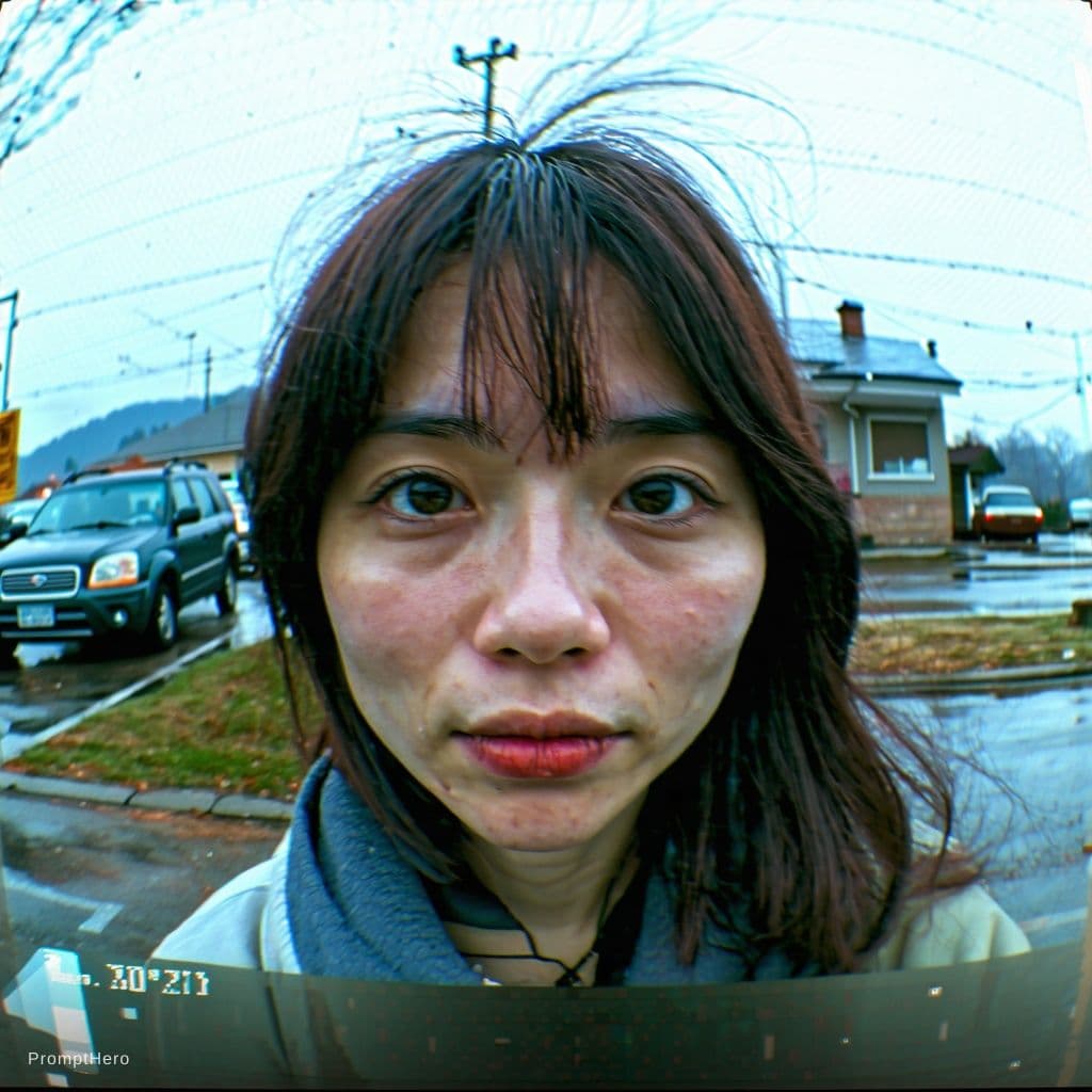 AI generated: RPG, Style: MACRO, a low-quality CCTV camera with a slightly fish-eye lens effect. The camera's time...