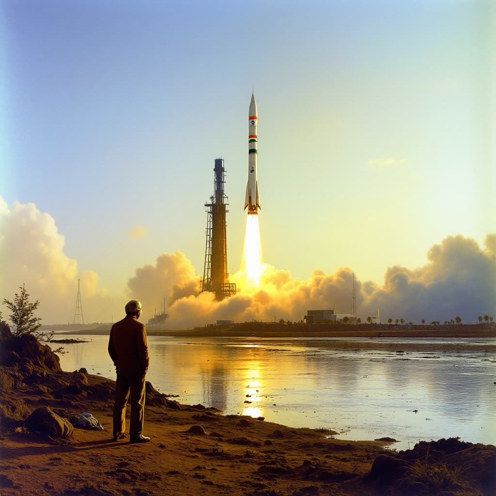 AI generated: ISRO ,india's space agency in its initial phase in 1970's ready to launch its first rocket with indi...