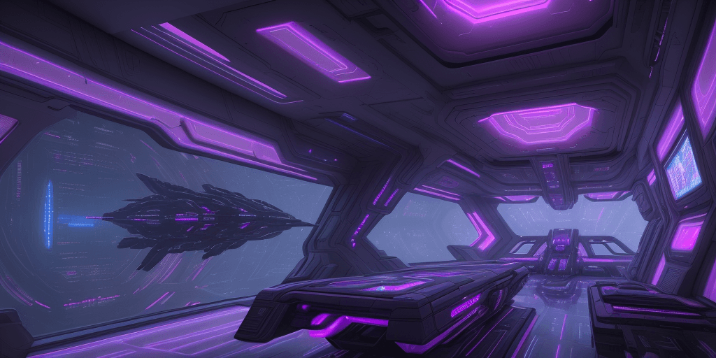 AI generated: EXTREMELY FUTURISTIC, SCI-FI, Dark, VIOLET, TEAL, MAGENTA, PINK, classy SPACESHIP, bedroom interior,...