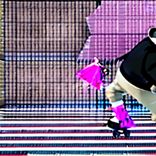 AI generated: in the style of gta v, a black and white panda wearing: a black bowler hat, a tartan bow tie, pink r...