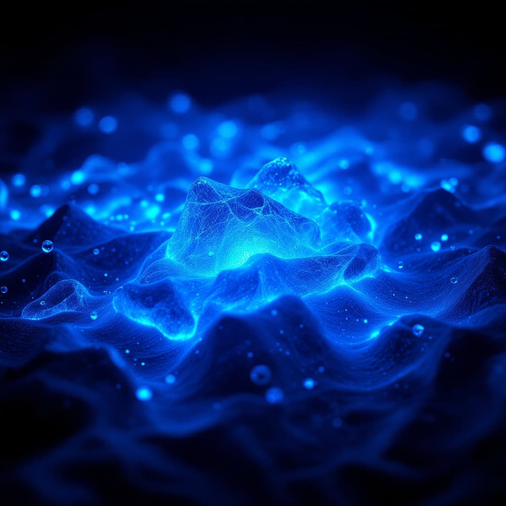 AI generated: fondo bioluminiscente azul entrelazados en un color azul brillante, vista frontal, sobre un fondo os...