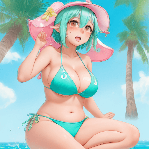 AI generated: GIRL, big cheast, Open mouth, watery eyes, blushed, anime style slyme, bare, One leg sits to the lef...