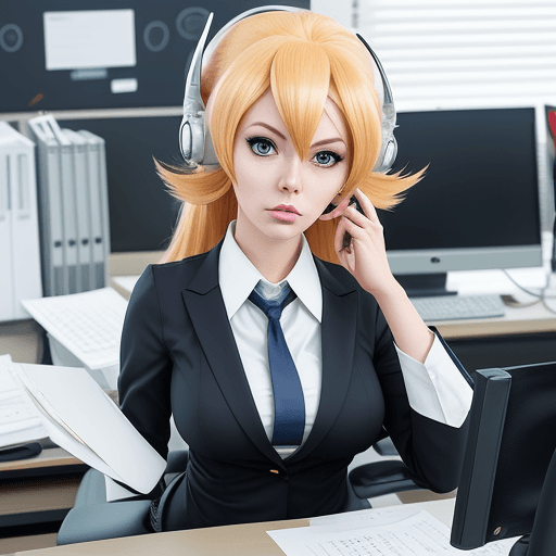 AI generated: anime character dressed as 9 to 5 employee working on futuristic office 