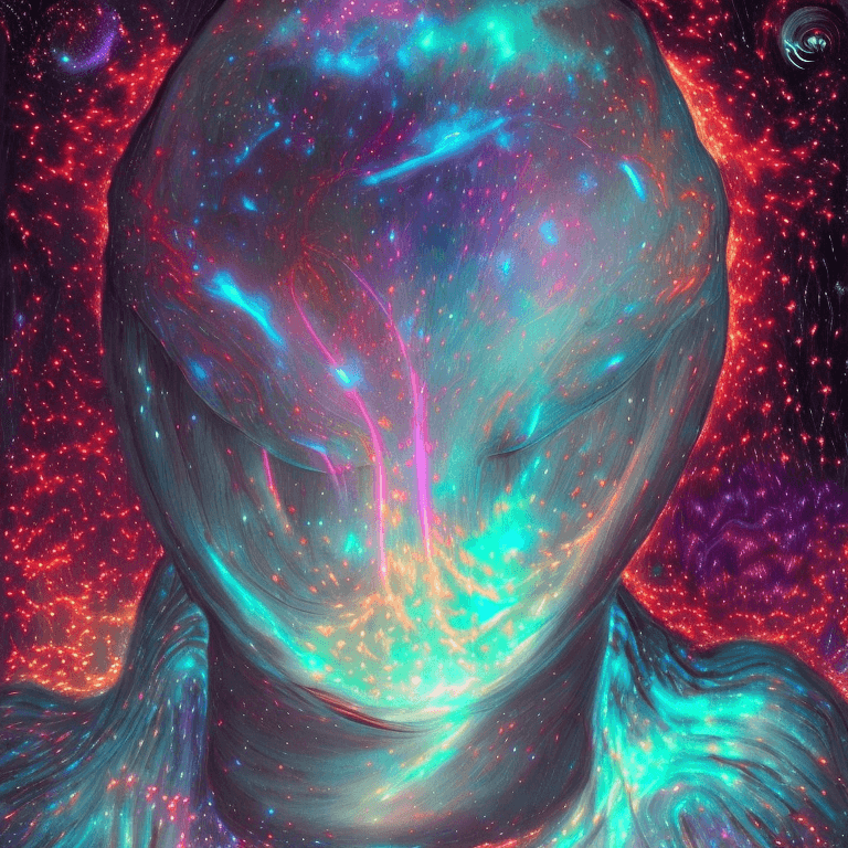 AI generated: Prompt: waist up portrait of intricate organic nebula neural clothes on alien with nebula galaxy for...