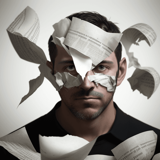 AI generated: a man covered in crumpled paper against a background of crumpled paper, in the style of mind-bending...