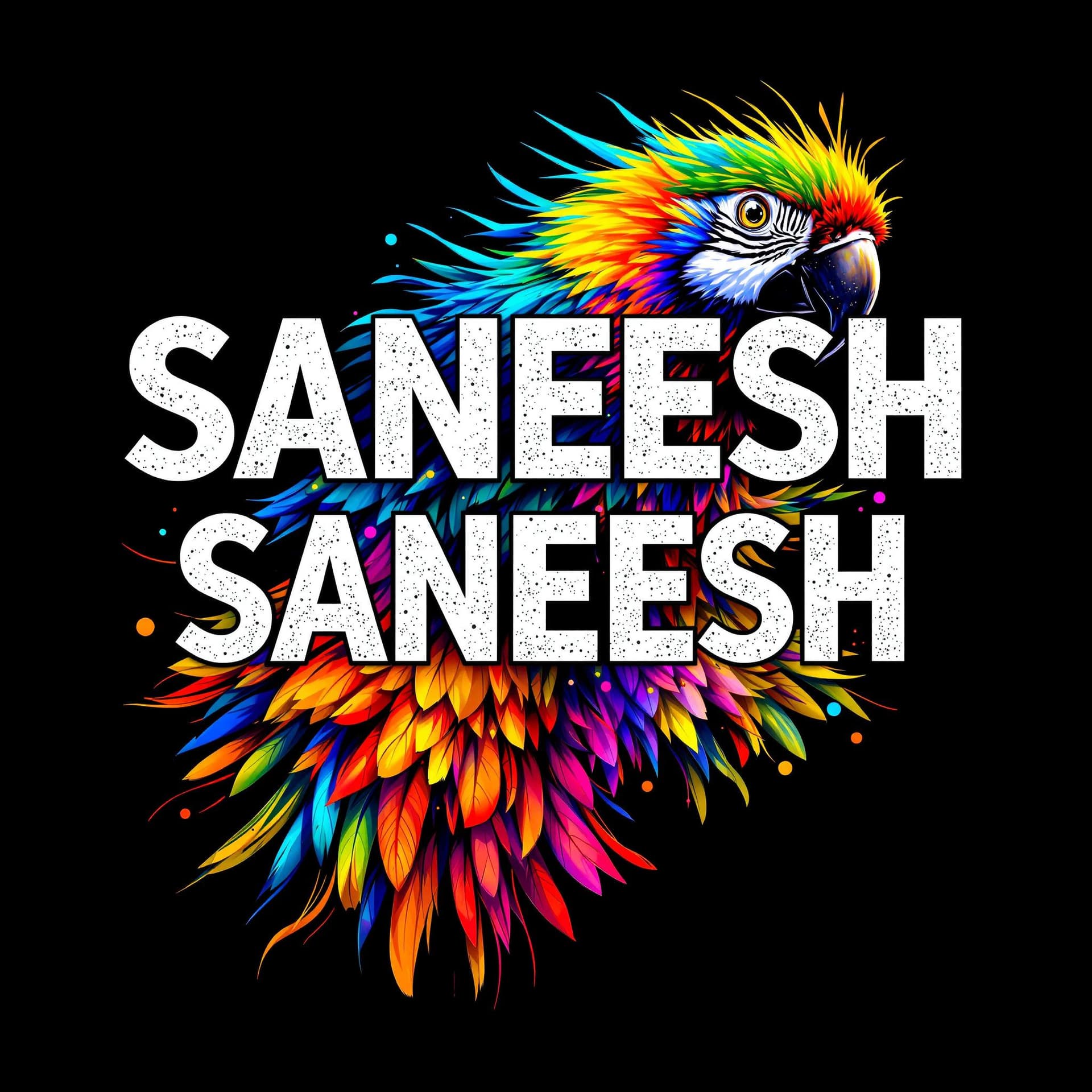 AI generated: A vibrant and bold design featuring the phrase 'SANEESH MP' in a striking white, uppercase, bold fon...
