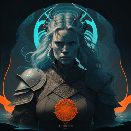 AI generated: fractal tarot card of a viking naturepunk master of oceans and wind water and boats, beautiful detai...