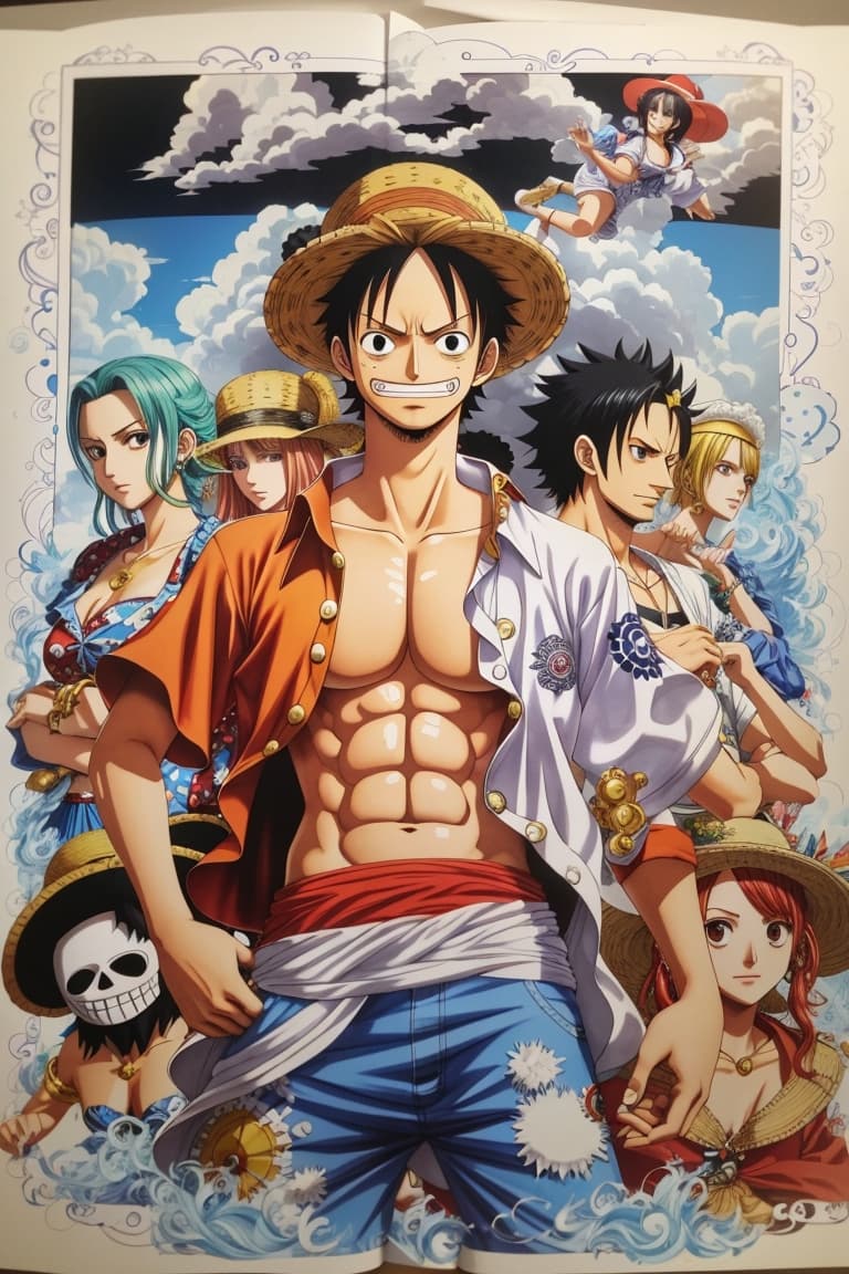AI generated: Stampa de camisa do One Piece em A3 criado com Leonardo.AI