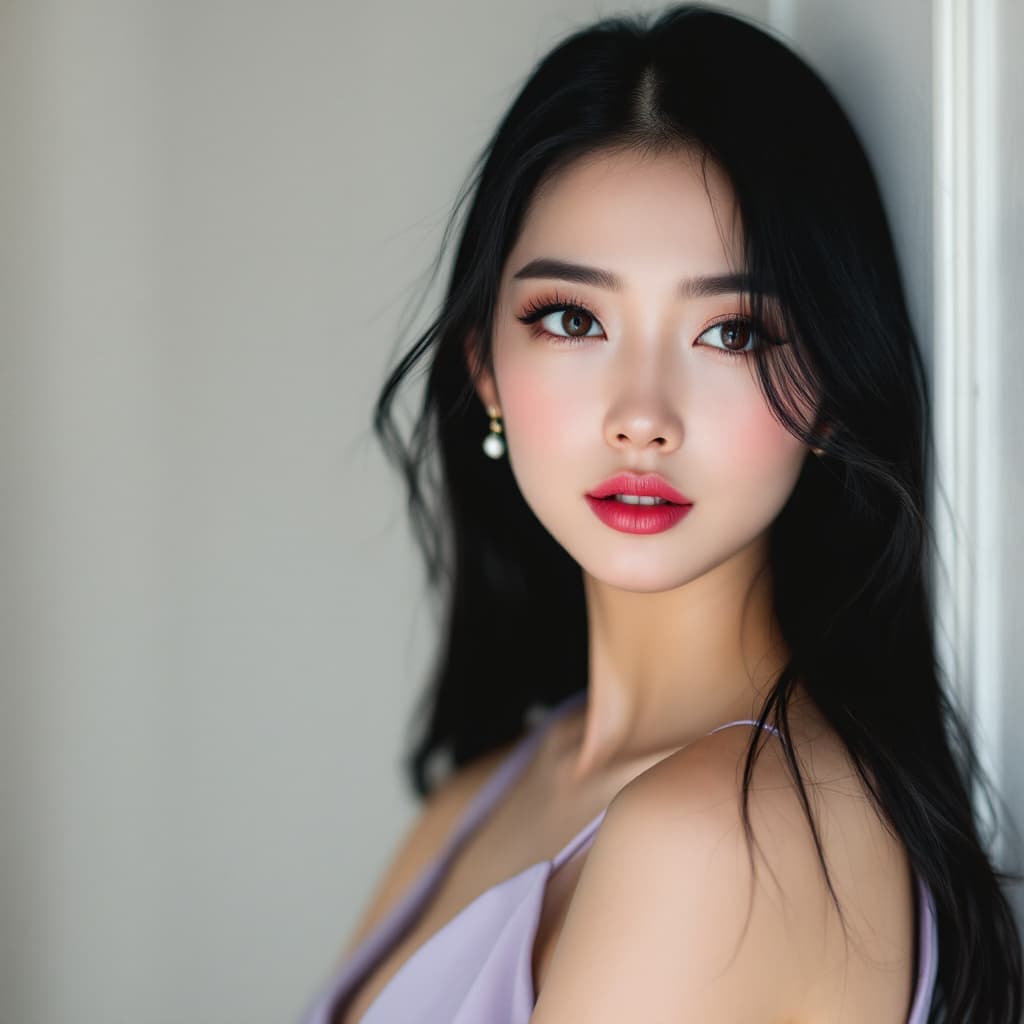 AI generated: A beautiful East Asian woman with long, sleek, shiny black hair. She has big eyes with double lids, ...