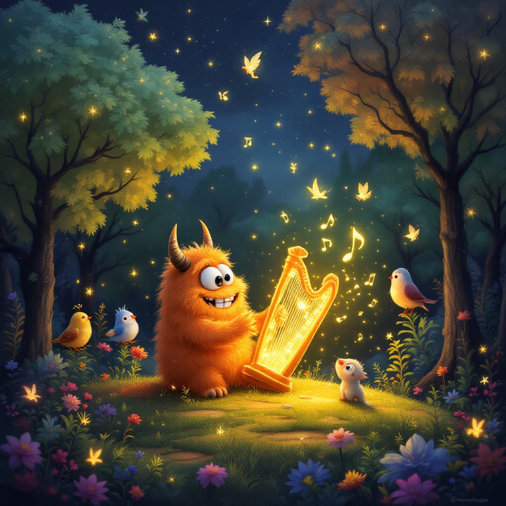 AI generated: A magical forest glowing under a starry sky, filled with vibrant, colorful trees and bioluminescent ...