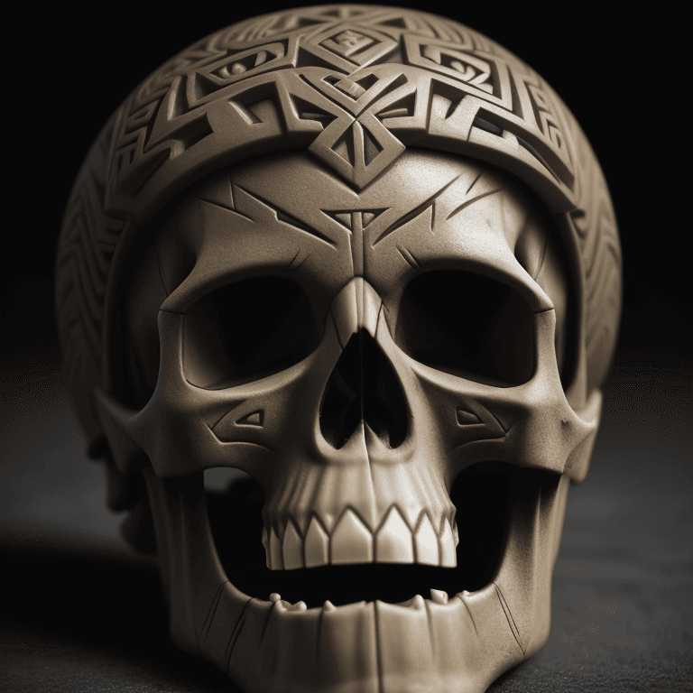 AI generated: Maori carved skull photographic cinematic