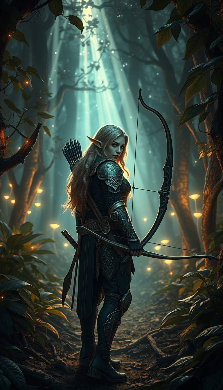AI generated: A hyper-detailed, ultra-high DPI (300+ DPI) photograph of an elf archer with intricate armor and a b...