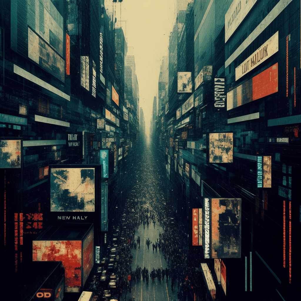 AI generated: uhd, cinematic still of a abstract crowded streets illustration, glitch effects, fading, by Russ Mil...