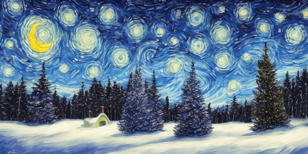 AI generated: (masterpiece), christmas times, forest view, night sky, starry night, christmas light