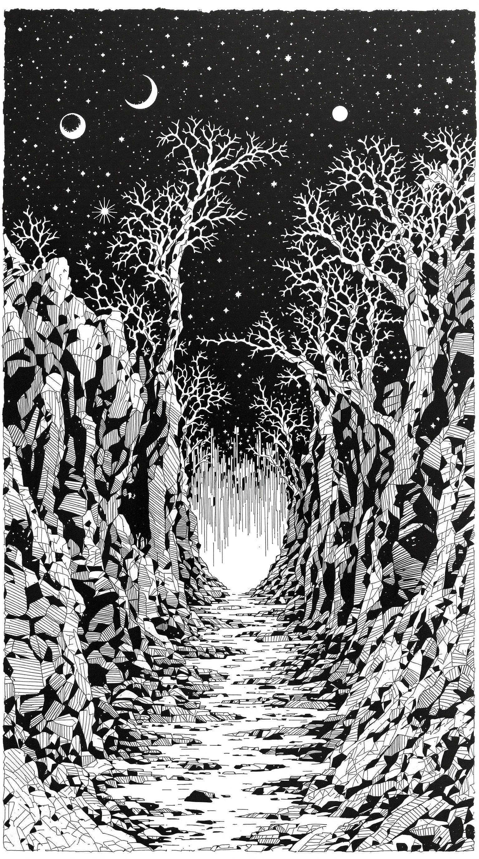 AI generated: black ink artwork of a ten mile wide gate
