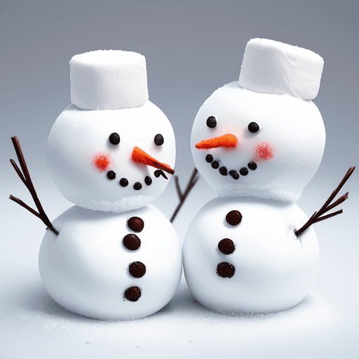 AI generated: marshmallow men made from 3 stacked marshmallows, sick, sad, background of candy, willy wonka