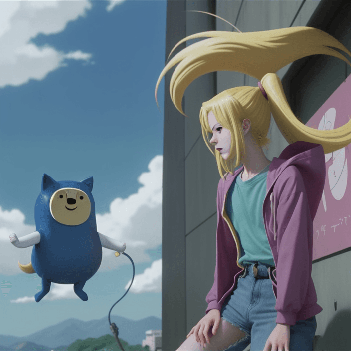 AI generated: adventure time in anime movies from the 90s and modern animes that have old school vibes