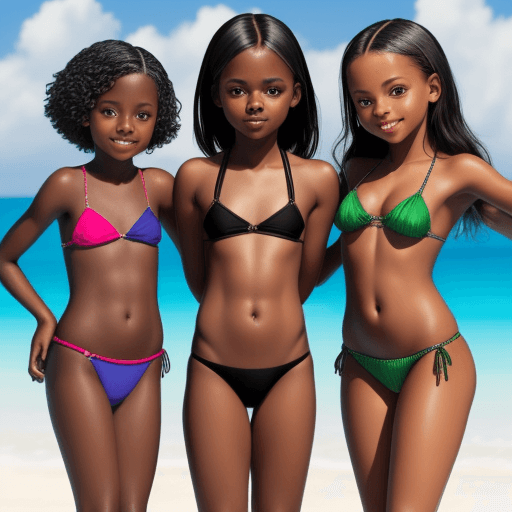 AI generated: three beautiful black girls in bikinis 11 years old