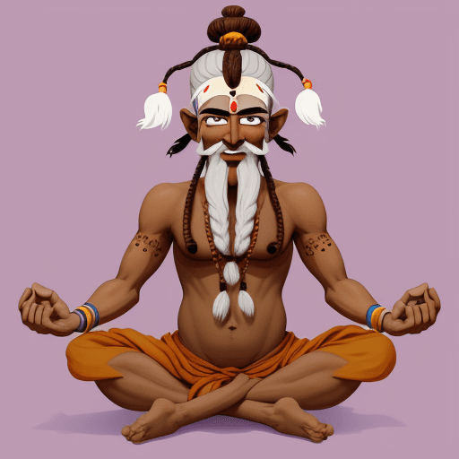 AI generated: an animated character , a little funky type , indian sadhu , 