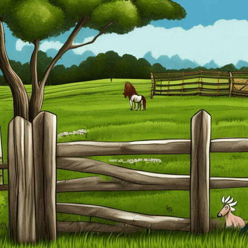 AI generated: an illustration of a funny horse making a face.  He is standing in a lush green pasture.  Behind him...