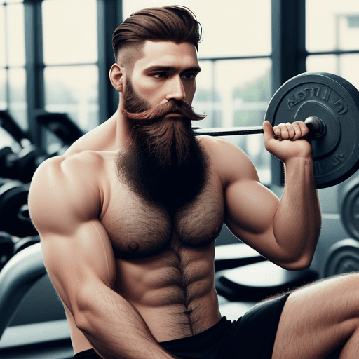 AI generated: realistic photo of a beautiful man, beard, stylish short hair, gym 
