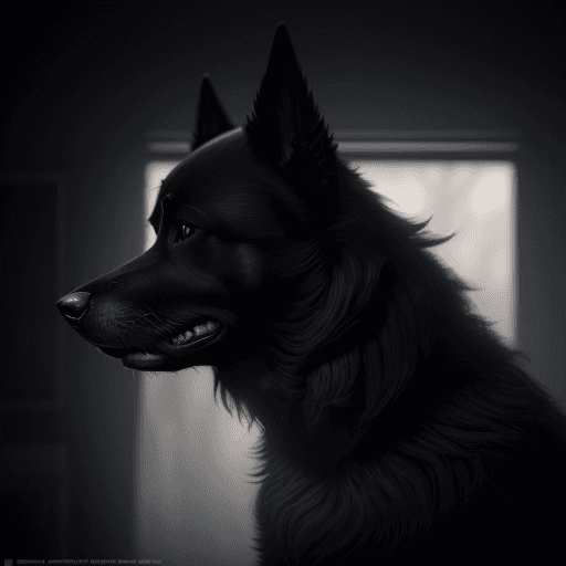 AI generated: Photo of a ultra realistic black dog in dark room, dramatic light, pale sunrise, cinematic lighting,...
