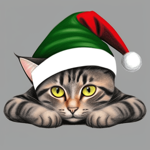 AI generated: simple drawing of a cat in a christmas hat