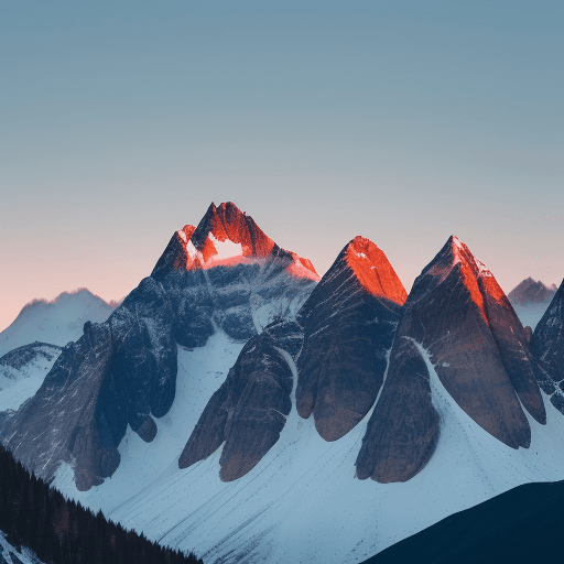 AI generated: A hyperrealistic photo of a mountain range in the early morning light. The mountains are snow-capped...
