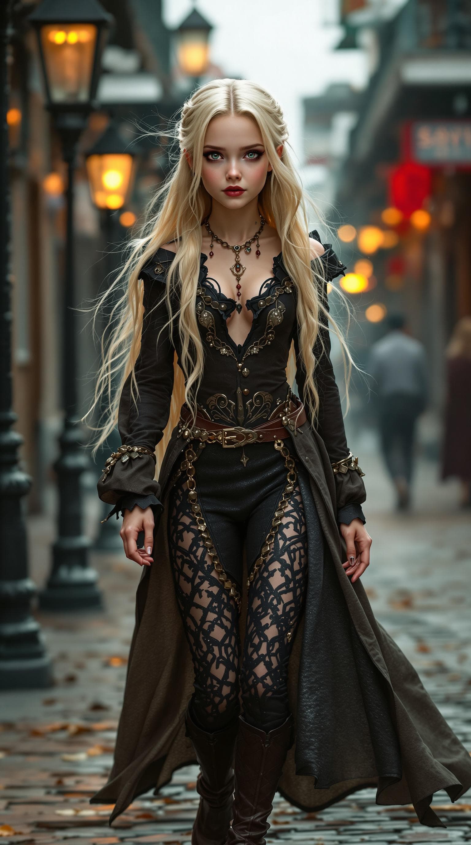 AI generated: a professional photo of a eleven year old vampire girl, (Sara Howard), (futuristic),(masterpiece), (...