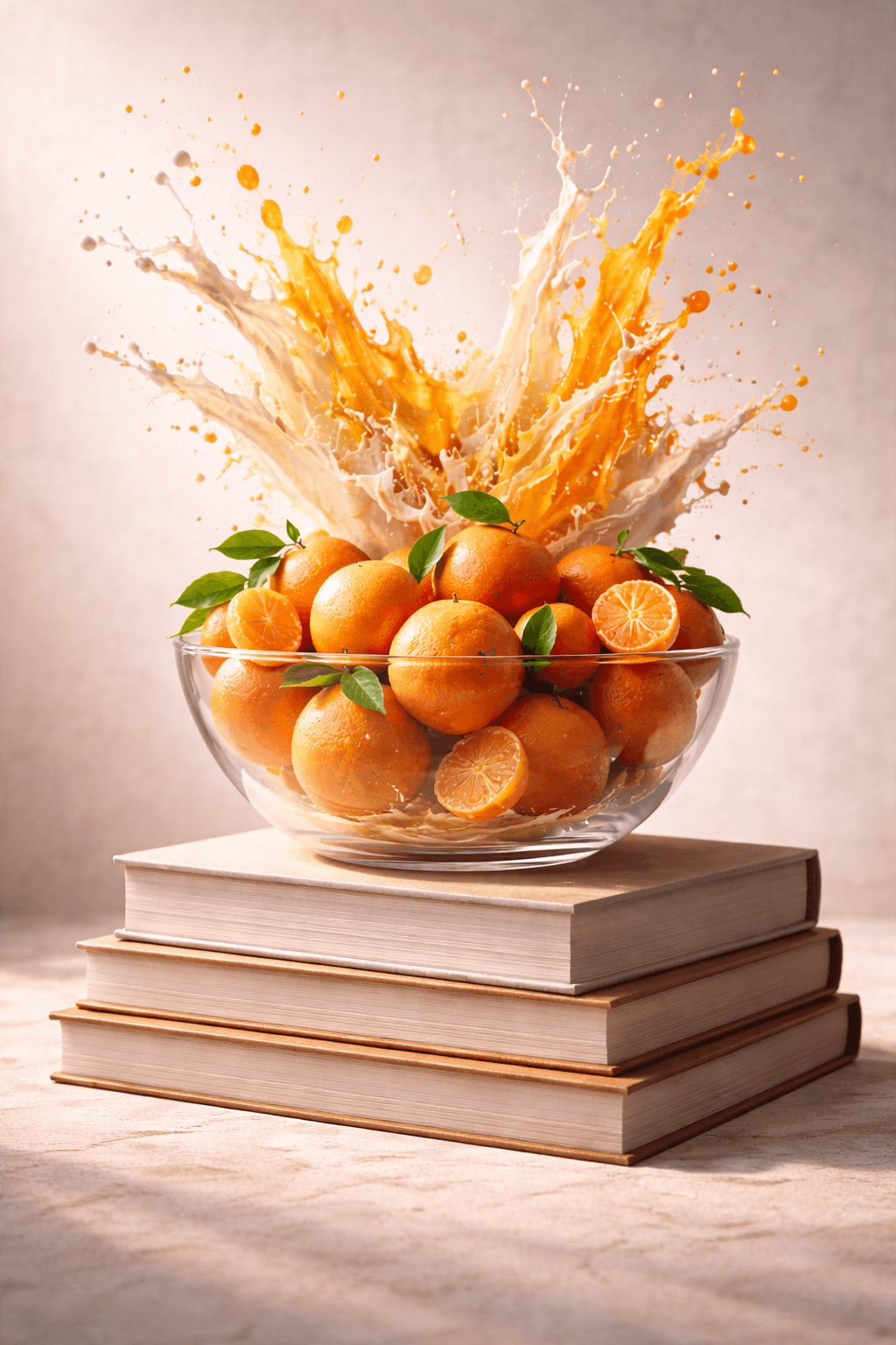 AI generated: Luxury ASMR food bath experience image featuring fresh oranges citrus fruits whole peeled segments v...