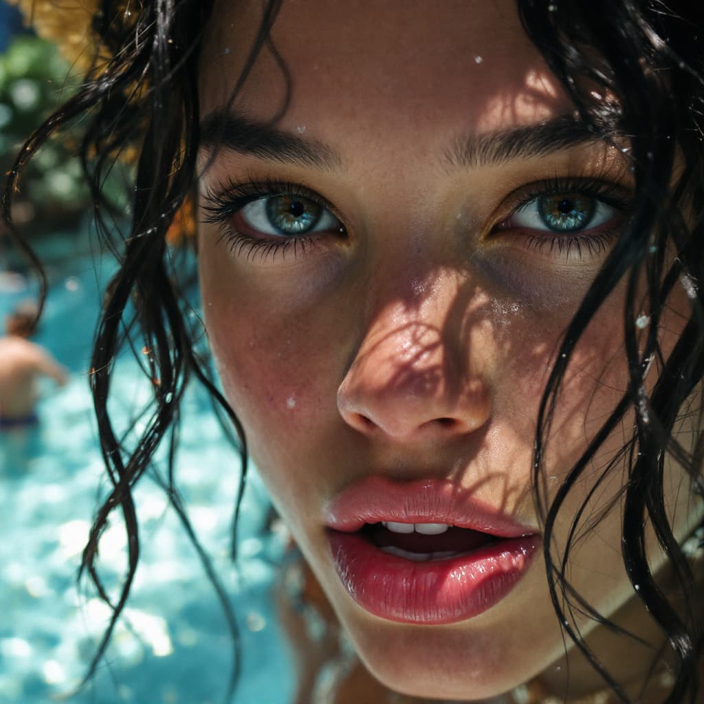 AI generated: jenna ortega, bikini, realistic, salive going out from her mouth