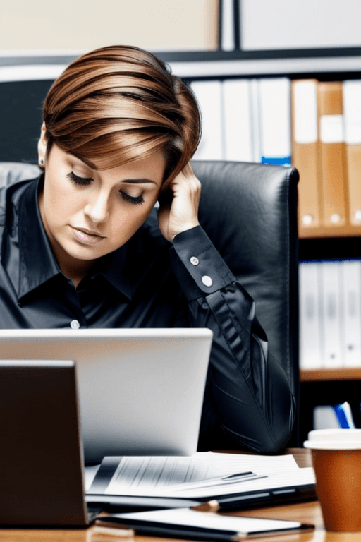 AI generated: masterpiece, 8k, photograph, 30 year old woman, short hair, auburn highlights, working in a messy cu...