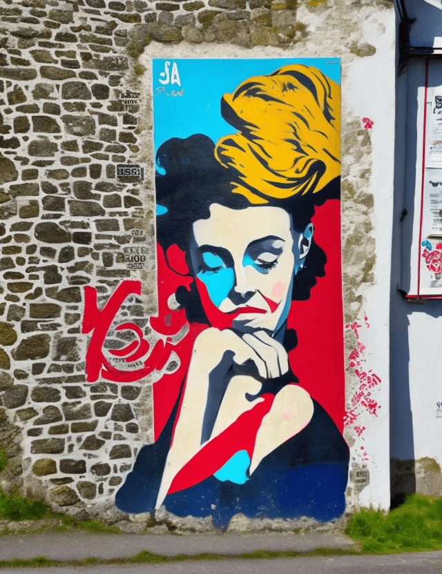 AI generated: affiche street art, vieille femme, bretagne,  debout
